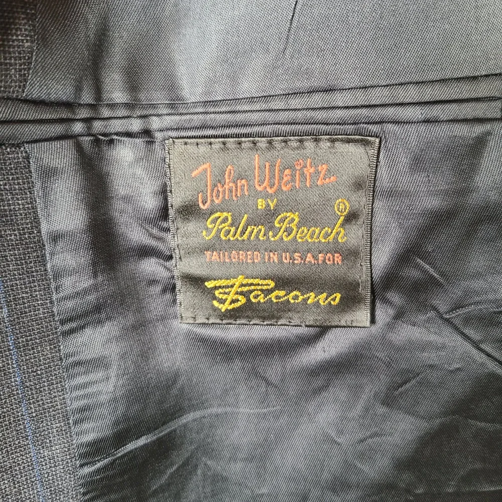 Vintage John Weitz by Palm Beach Jacket Men 42L Gray Striped Blazer 2 Button USA